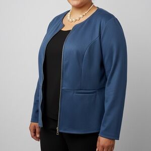 😍 SHOW SPECIAL - Blue Suede-look Front Zipper Jacket XL